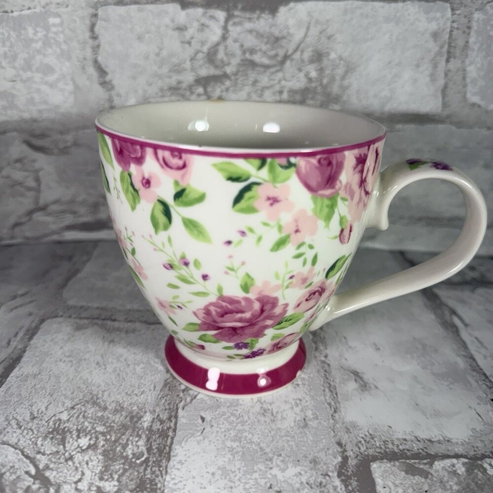 The English Mug Co Fine China British Heritage Collection Pink Floral Roses 4"